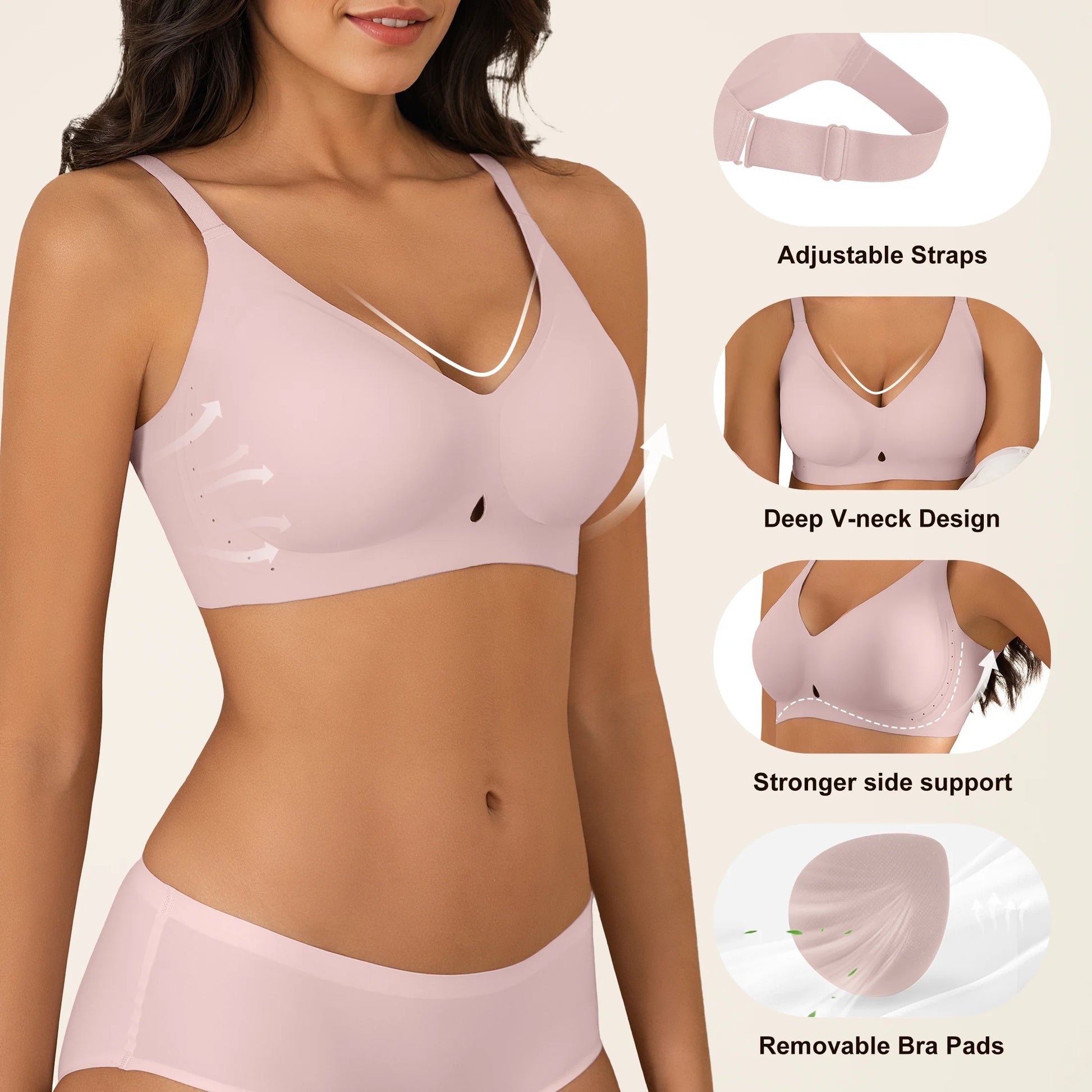 Women'S Wireless Bras No Underwire - Seamless Full Coverage Push up Bralette, Comfortable Everyday T-Shirt Bra with Light Padding,Pink,L