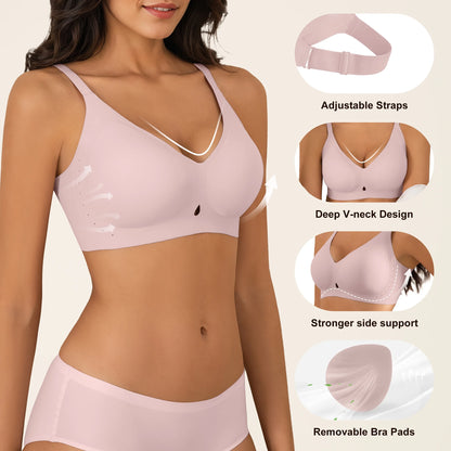 Women'S Wireless Bras No Underwire - Seamless Full Coverage Push up Bralette, Comfortable Everyday T-Shirt Bra with Light Padding,Pink,L