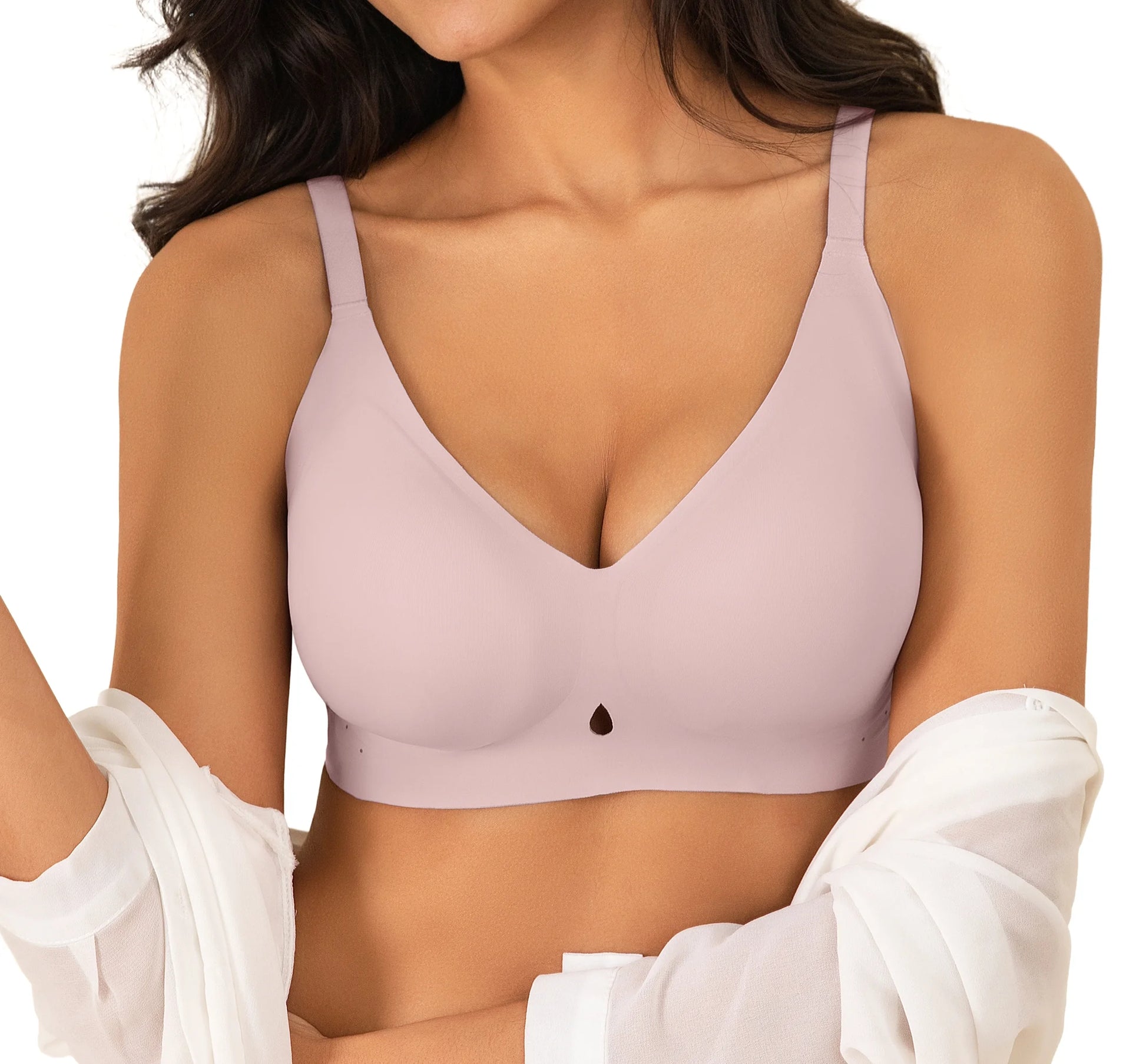 Women'S Wireless Bras No Underwire - Seamless Full Coverage Push up Bralette, Comfortable Everyday T-Shirt Bra with Light Padding,Pink,L