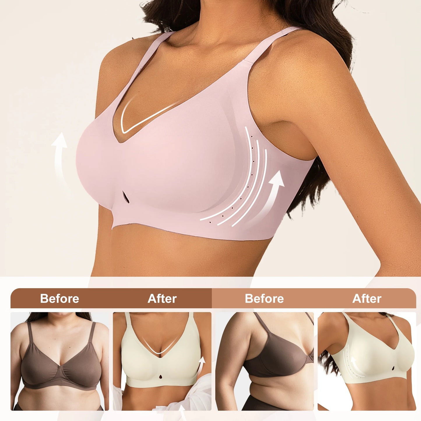 Women'S Wireless Bras No Underwire - Seamless Full Coverage Push up Bralette, Comfortable Everyday T-Shirt Bra with Light Padding,Pink,L