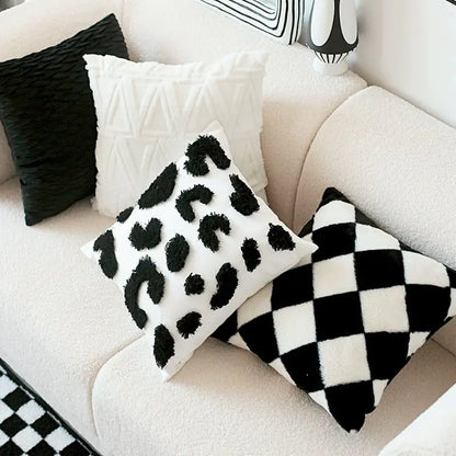 🖤 Retro Rabbit Fur Checkerboard Cushion — Timeless Luxury, Unmatched Comfort