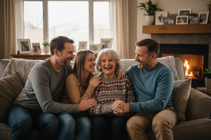 a grandmother happy with her children
