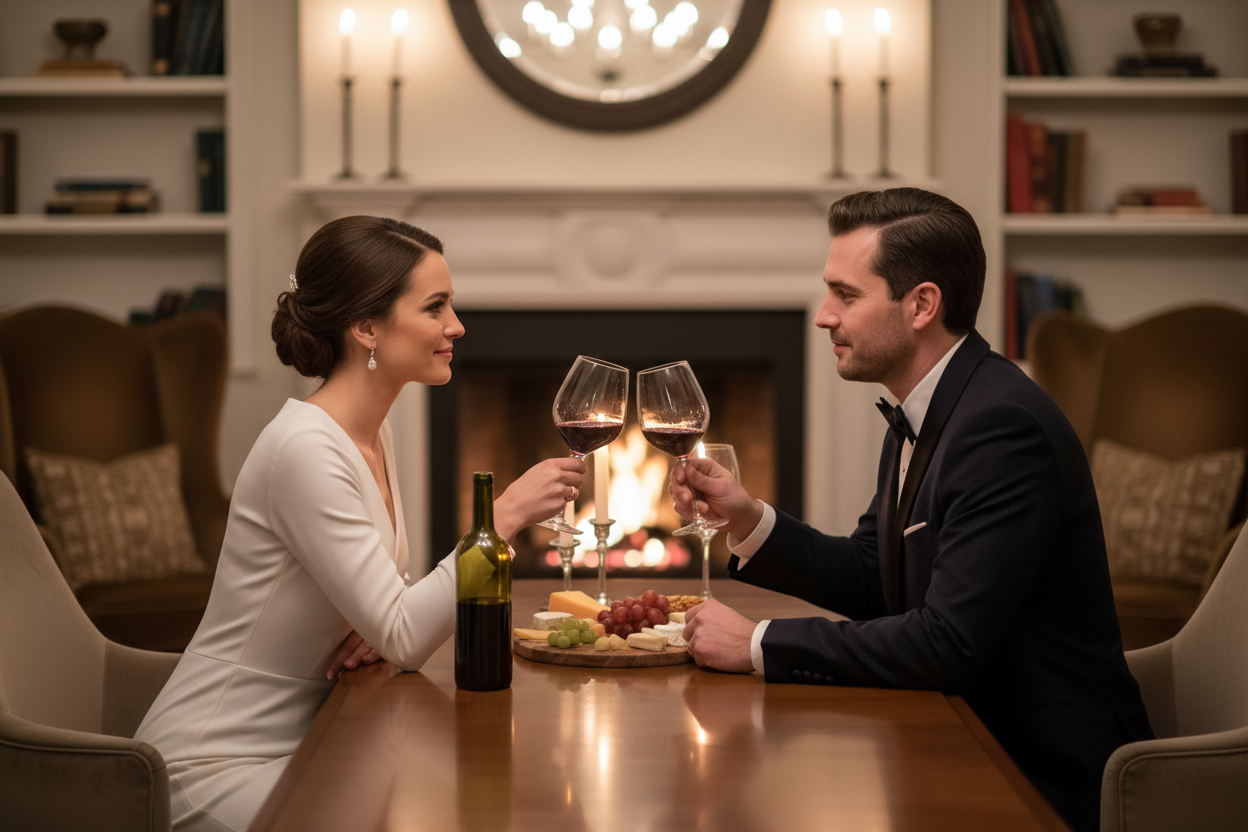 a married couple dirnking wine