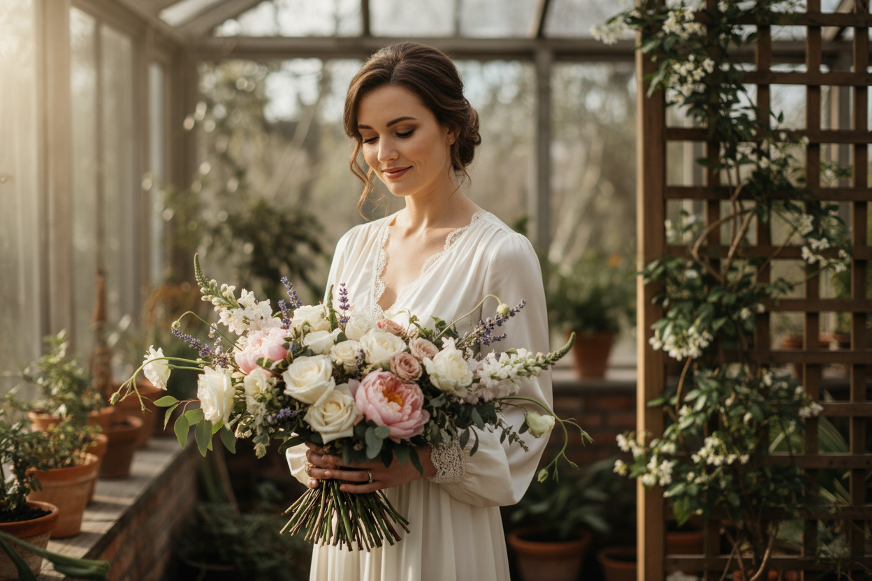 a woman holding flowers