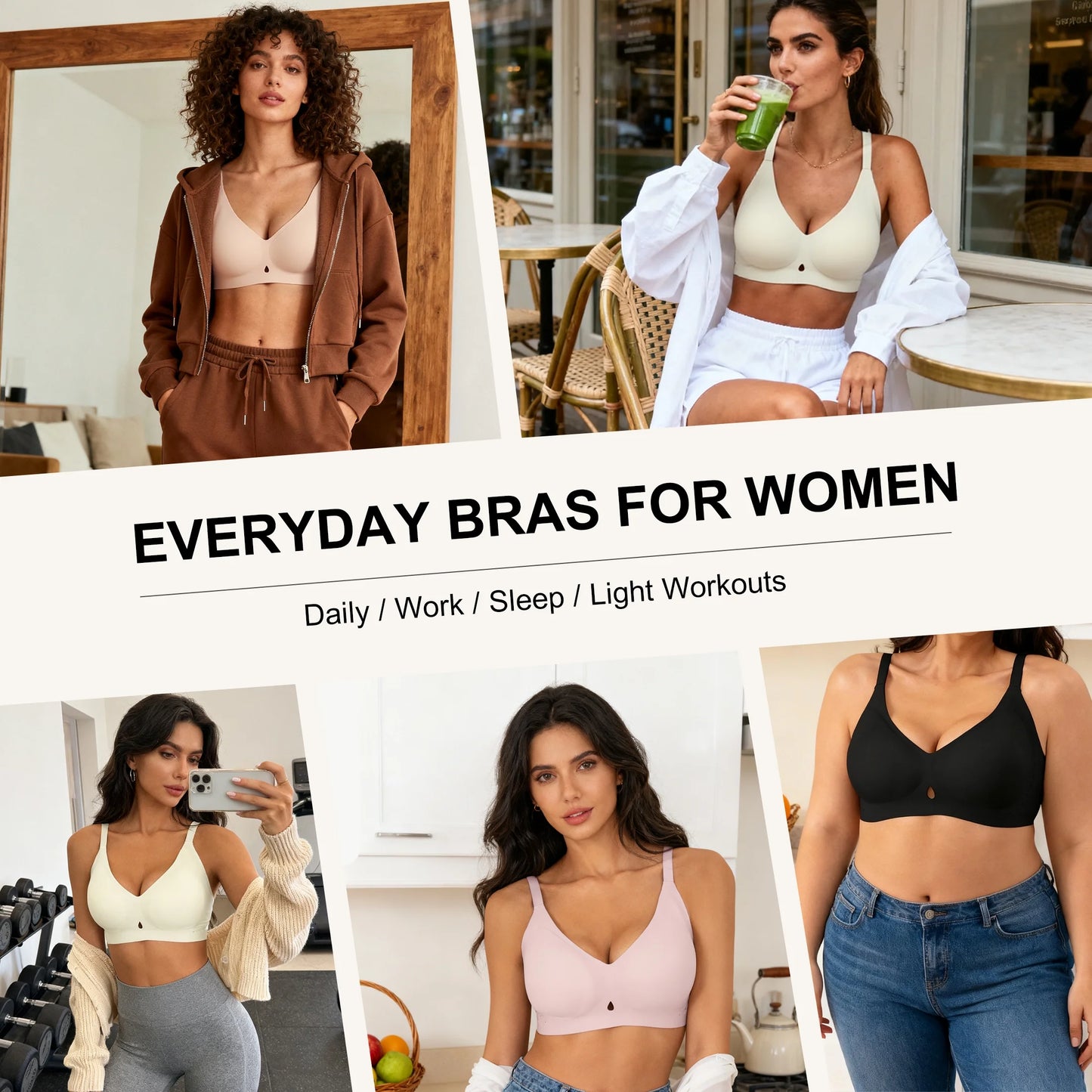 Women'S Wireless Bras No Underwire - Seamless Full Coverage Push up Bralette, Comfortable Everyday T-Shirt Bra with Light Padding,Pink,L