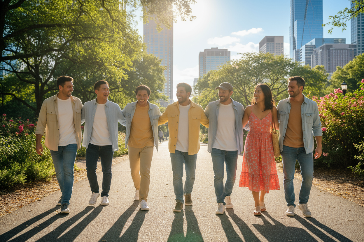 people happily walking
