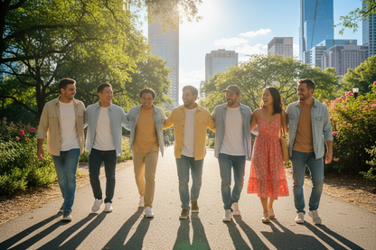 people happily walking