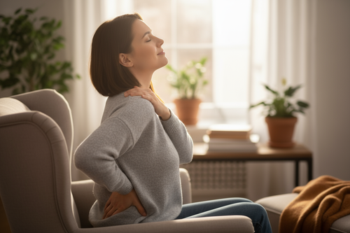 show the person using the pad but not show the Therapeutic Heat Patches