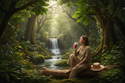 someone drinking a smoothie in nature