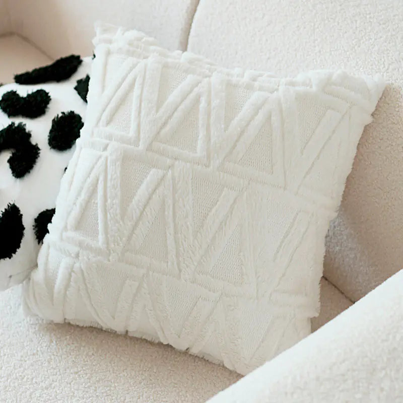 🖤 Retro Rabbit Fur Checkerboard Cushion — Timeless Luxury, Unmatched Comfort